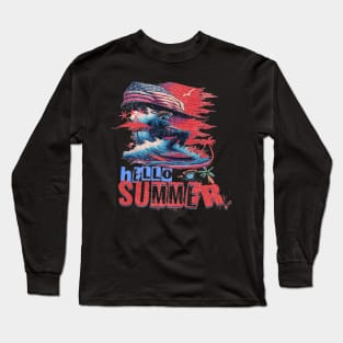 Hello Summer Funny Surfer Riding Surf Surfing Lover Gifts Long Sleeve T-Shirt